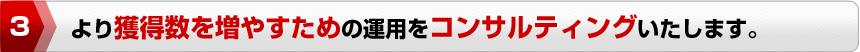 より獲得数を増やすための運用をコンサルティングいたします。